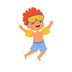Boy Character in Goggles Swimming Do Sport Vector Illustration