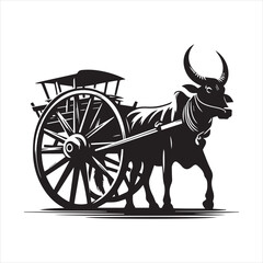 Fototapeta premium bullock cart wheel silhouette vector With White Background