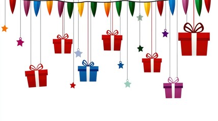 Colorful Gift Boxes Hanging with String and Stars