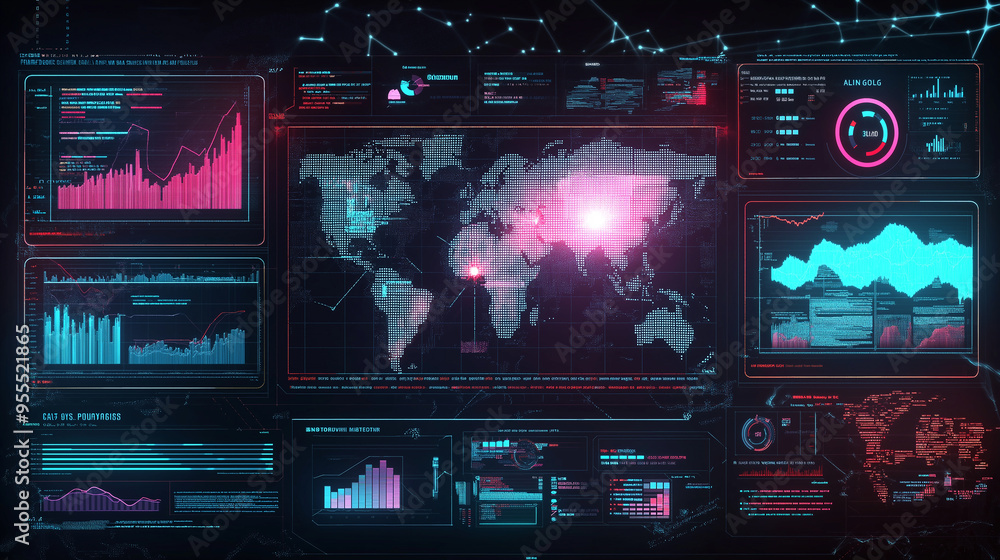 Aufkleber Futuristic global business interface displaying data and statistics