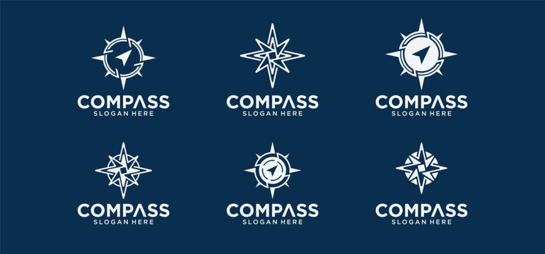 Compass vector logo collection, compass direction logo with elegant style, modern compass logo.