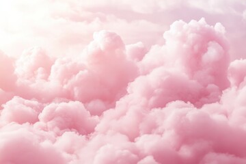 Pink pastel background with fluffy clouds.