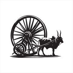 Fototapeta premium bullock cart wheel silhouette vector With White Background