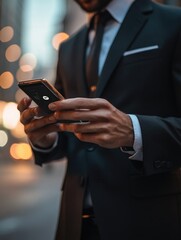 Professional Businessman Texting at Night