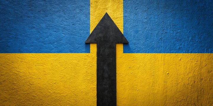 Upward Arrow on Ukrainian Flag Wall, Ukraine , Hope , Support , War - Powered by Adobe