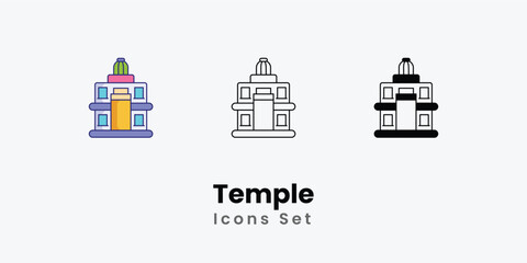 Temple Icons thin line and glyph vector icon stock illustration