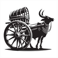 Fototapeta premium bullock cart wheel silhouette vector With White Background