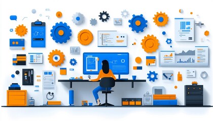 Tech Troubleshooter: Efficient Customer Service Solutions, poster with a dynamic illustration of a tech troubleshooter diagnosing and fixing issues,