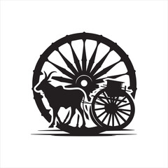 Fototapeta premium bullock cart wheel silhouette vector With White Background