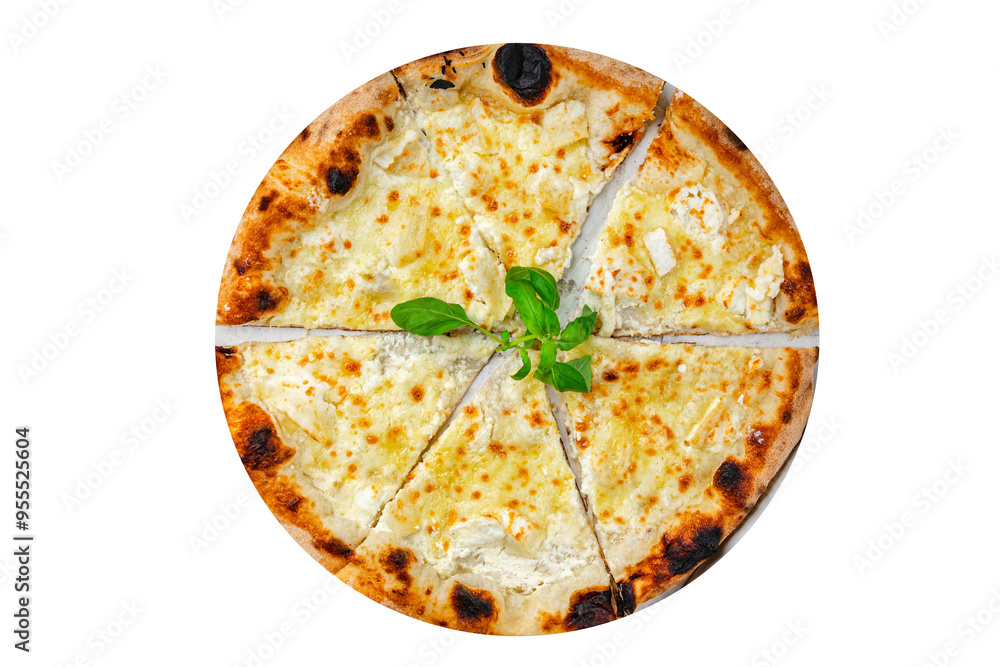 Wall mural pizza four types of cheese mozzarella, blue cheese, camembert and cheddar fresh meal food snack on t