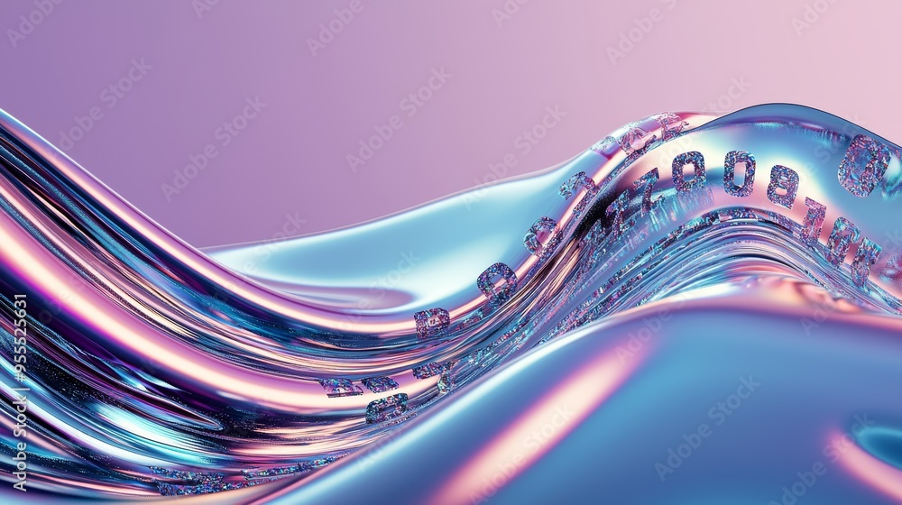 Poster fluid metallic wave of numbers in gradient background design for modern digital art