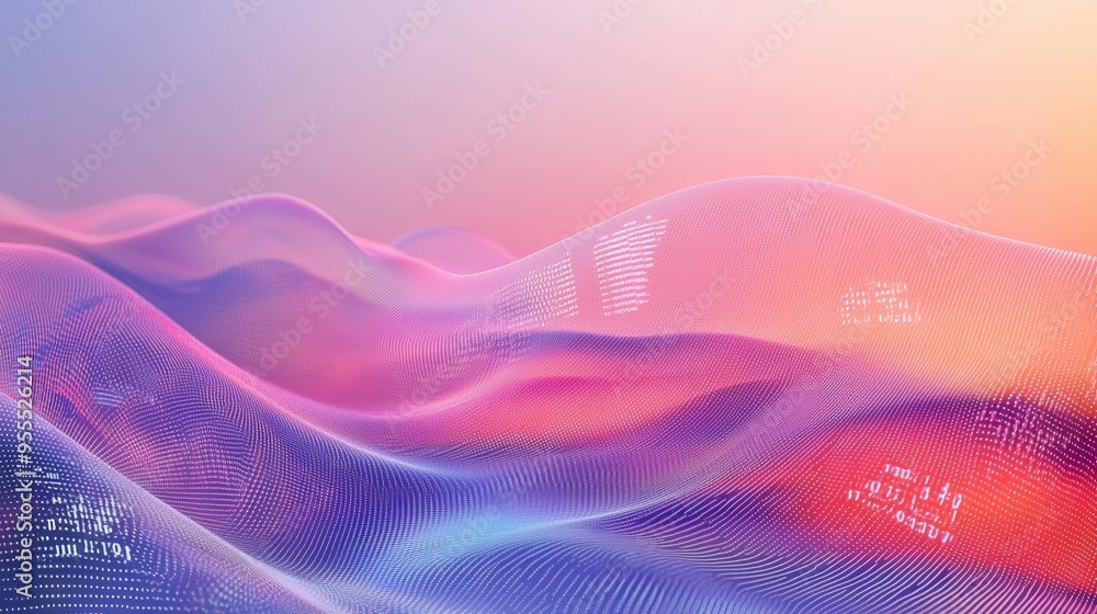 Poster sleek gradient background with smooth waves and transparent data points for modern design