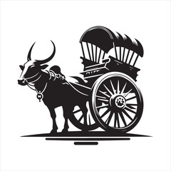 Fototapeta premium bullock cart wheel silhouette vector With White Background