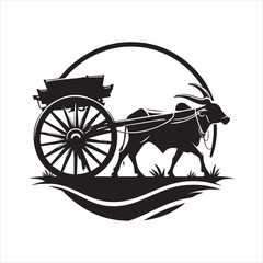 Fototapeta premium bullock cart wheel silhouette vector With White Background