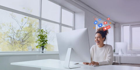 Smiling Woman Using Social Network Services