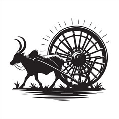 Fototapeta premium bullock cart wheel silhouette vector With White Background