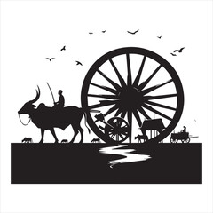 Fototapeta premium bullock cart wheel silhouette vector With White Background