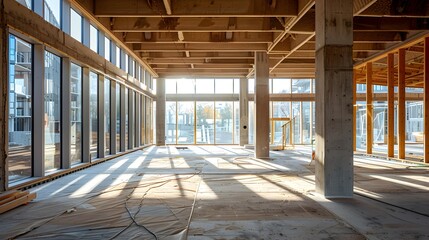 Interior View of a Building Under Construction: Exposed Framework and Raw Concrete Floors.