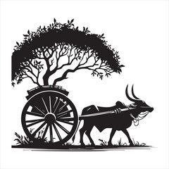 Fototapeta premium bullock cart wheel silhouette vector With White Background