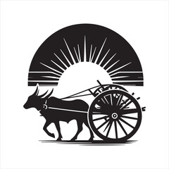 Fototapeta premium bullock cart wheel silhouette vector With White Background