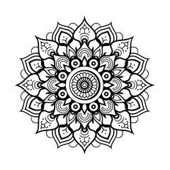 Mandala Decorative Round Ornament Ethnic Oriental Circular Pattern with Mandala coloring page, simple line art style, white background.
