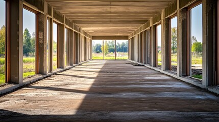 Interior View of a Building Under Construction: Exposed Framework and Raw Concrete Floors.