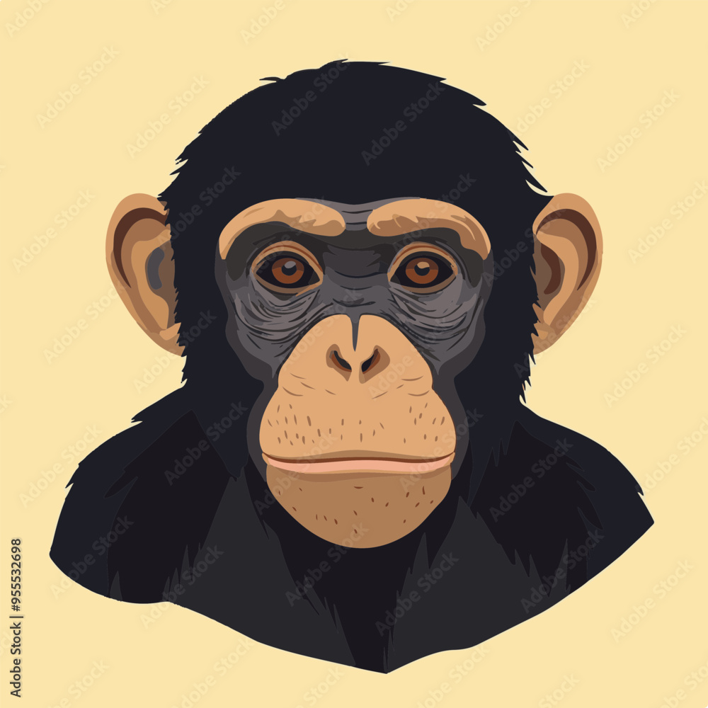 Canvas Prints Stylized Chimpanzee Head Illustration on Plain Background