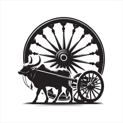 Fototapeta premium bullock cart wheel silhouette vector With White Background