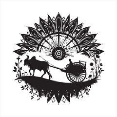 Fototapeta premium bullock cart wheel silhouette vector With White Background
