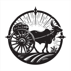 Fototapeta premium bullock cart wheel silhouette vector With White Background