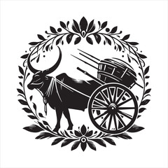 Fototapeta premium bullock cart wheel silhouette vector With White Background