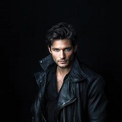 Obraz premium Handsome Man dressed in Black, Seductive look, Generative AI