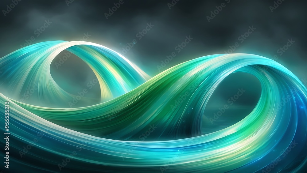 Wall mural Glowing waves dynamic blue and green background. Generative Ai.