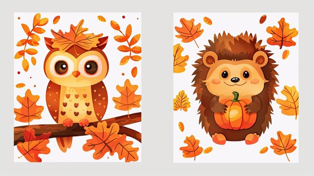 an owl sitting on a branch wearing a fall leaves headband