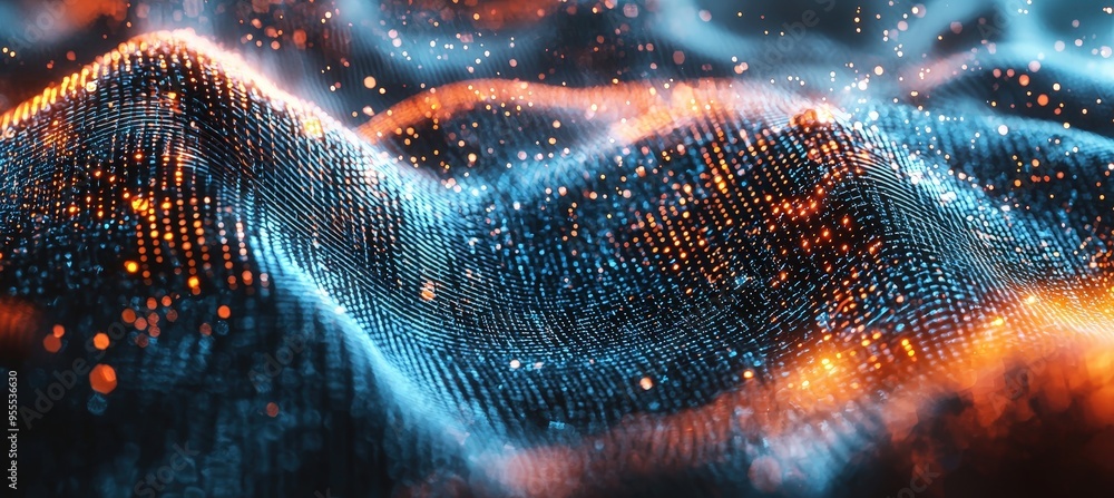 Poster futuristic digital waves banner in metallic shades for tech design and data visualization