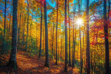 Fototapeta premium Sonnenstrahlen in Herbstwald