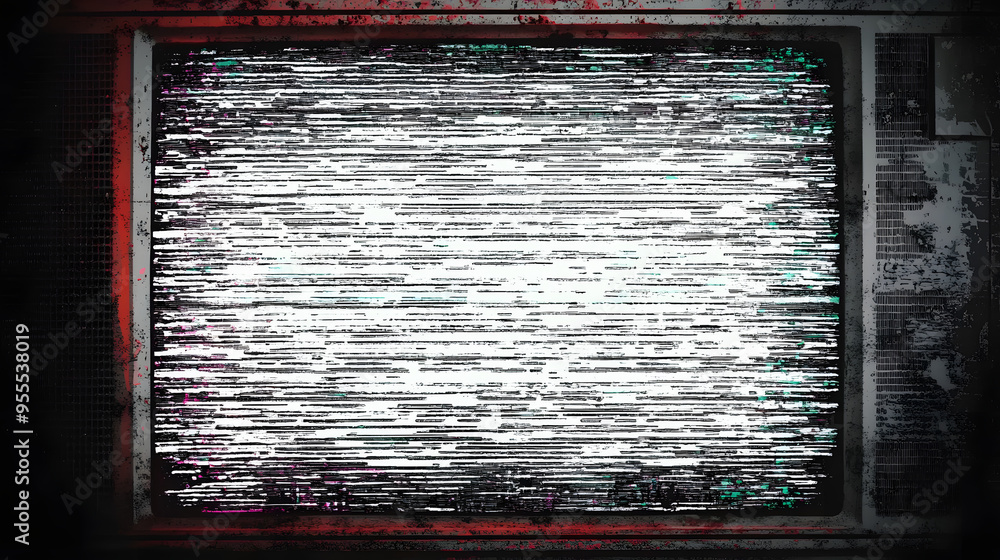 Poster vintage tv static signal transmission error transparent overlay vignette border. vhs glitch effect b