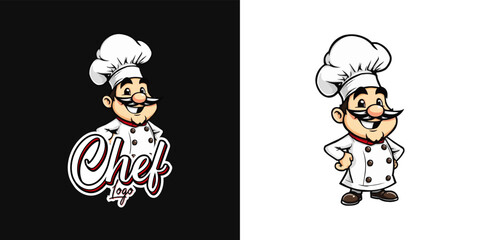  chef mascot logo design. Chef Design vector Logo illustration, Restaurant logo. Cartoon smiling chef character