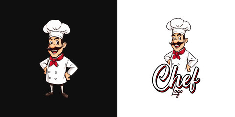  chef mascot logo design. Chef Design vector Logo illustration, Restaurant logo. Cartoon smiling chef character