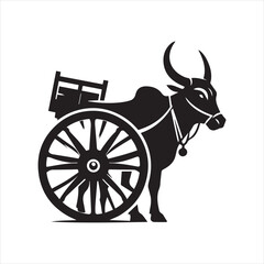 Fototapeta premium bullock cart wheel silhouette vector With White Background