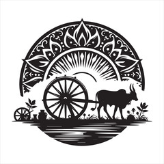 Fototapeta premium bullock cart wheel silhouette vector With White Background