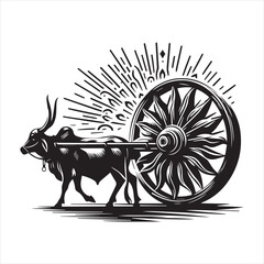Fototapeta premium bullock cart wheel silhouette vector With White Background