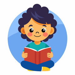 Child Reading a Book Vector Art