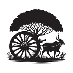 Fototapeta premium bullock cart wheel silhouette vector With White Background