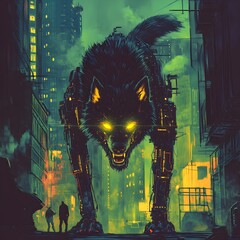Cyborg Werewolf Stalks Neon Drenched Dystopian City on All Hallows  Eve