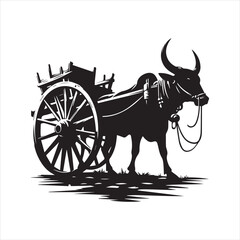 Fototapeta premium bullock cart wheel silhouette vector With White Background
