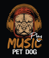 Play music pet pitbull dog t-shirt design
