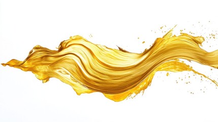 Artistic gold paintbrush stroke with a smooth, flowing texture on a bright white background