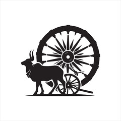 Fototapeta premium bullock cart wheel silhouette vector With White Background