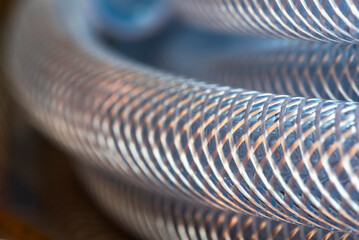 Soft PVC braided transparent compressor hose pipe, macro view